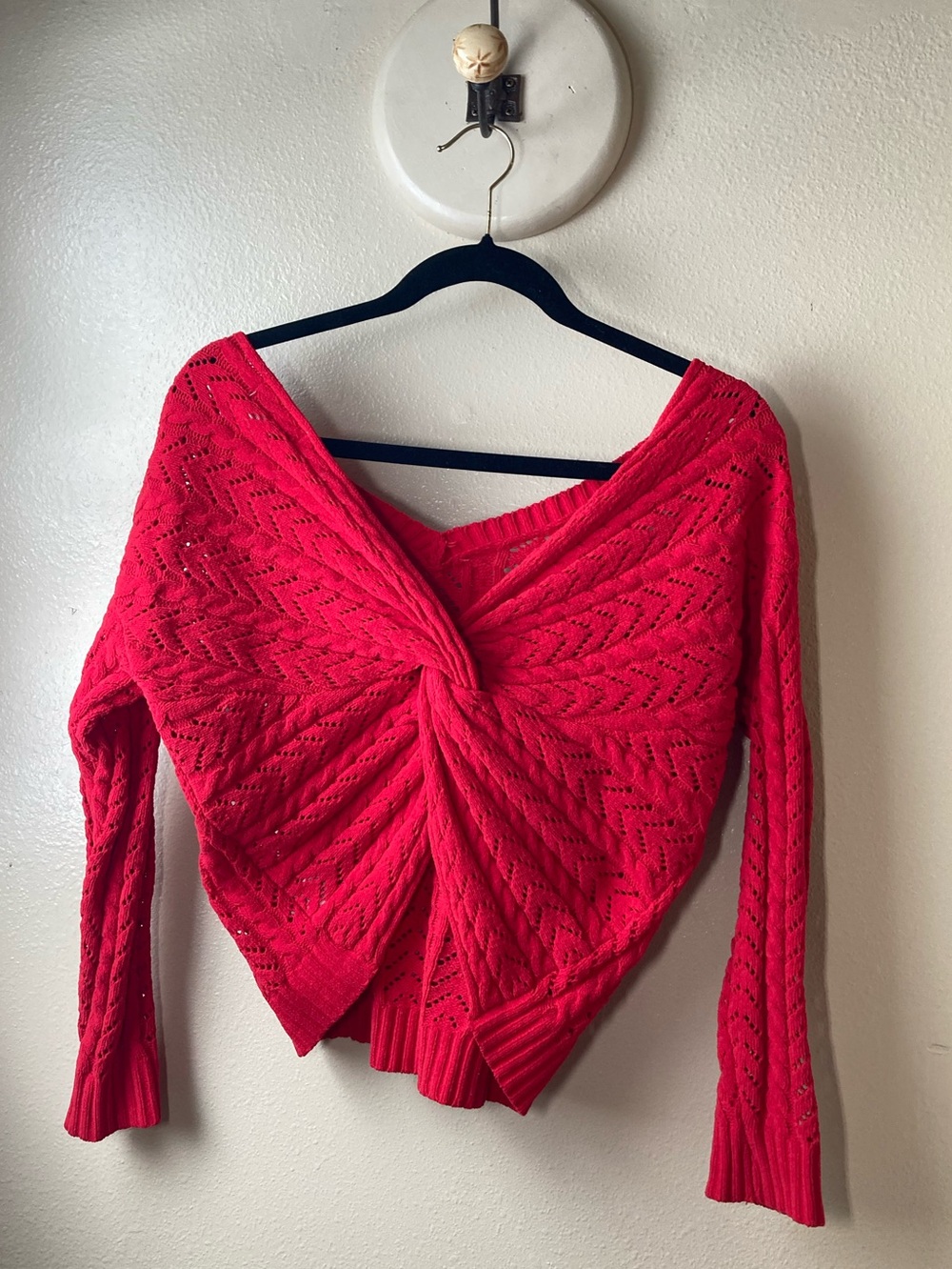 Jessica Simpson Red Off-Shoulder Twist Front Knit Sweater Size XS Women’s